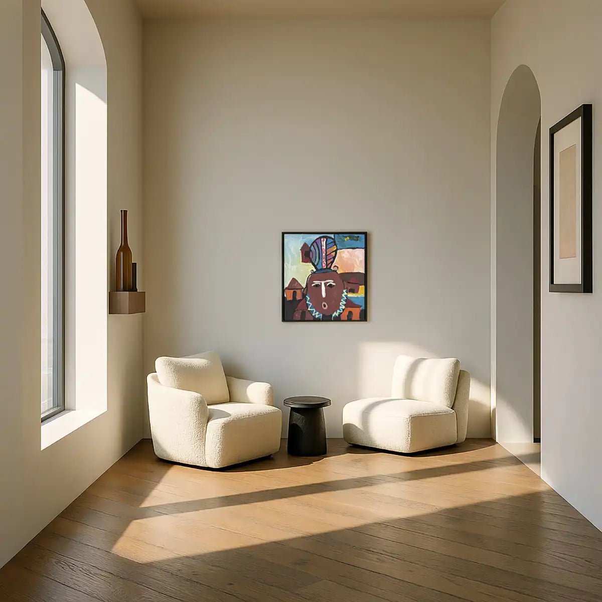 Dettaglio delle pennellate istintive e della texture materica dell'acrilico su tela.