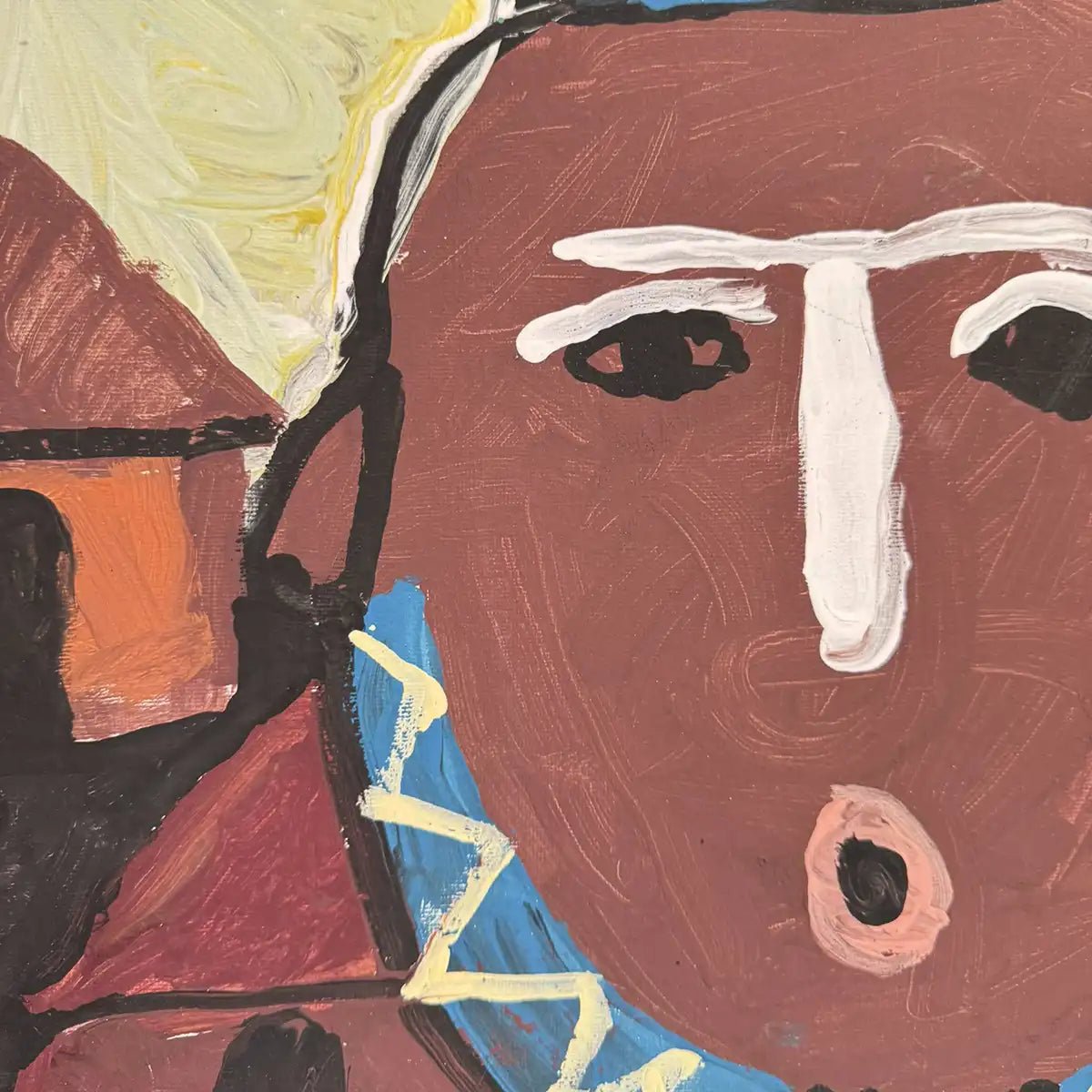 Dettaglio delle pennellate istintive e della texture materica dell'acrilico su tela.