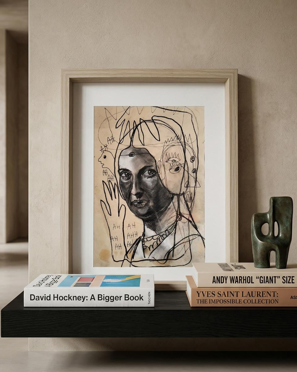 Reinterpretazione della Ragazza con l'orecchino di perla nel quadro design Massimiliano Precisi con icone pop.