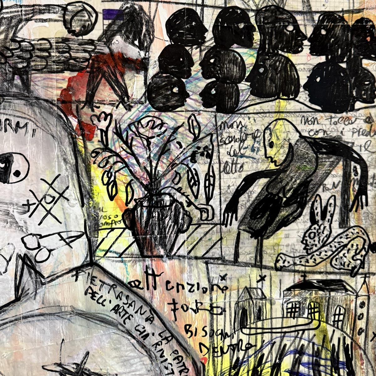 Il Quadro Bagno Pubblico di Massimiliano Precisi esposto su una parete bianca.