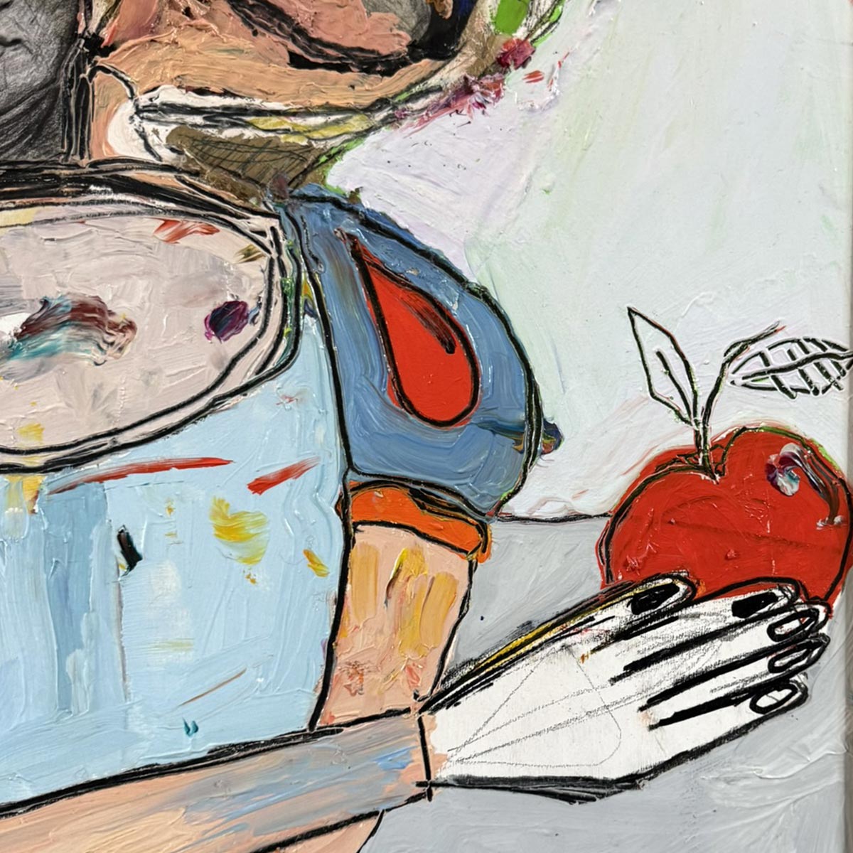 Il Quadro Biancaneve di Massimiliano Precisi esposto su una parete bianca in una galleria.