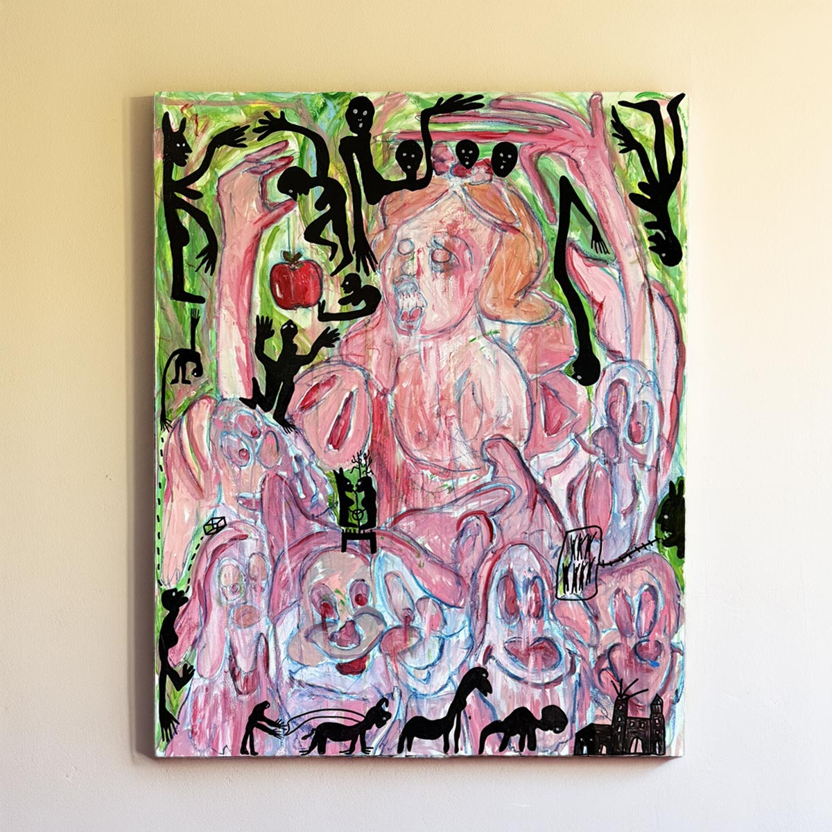 Quadro Biancaneve Mela Rossa di Massimiliano Precisi, pittura surreale su tela cucita.