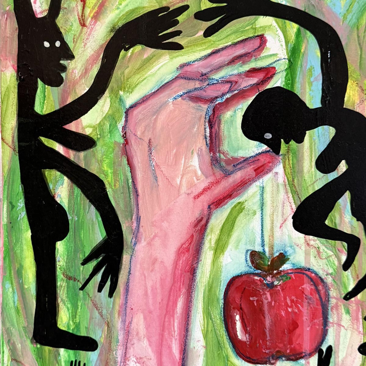 Il Quadro Biancaneve Mela Rossa di Massimiliano Precisi esposto su una parete bianca.