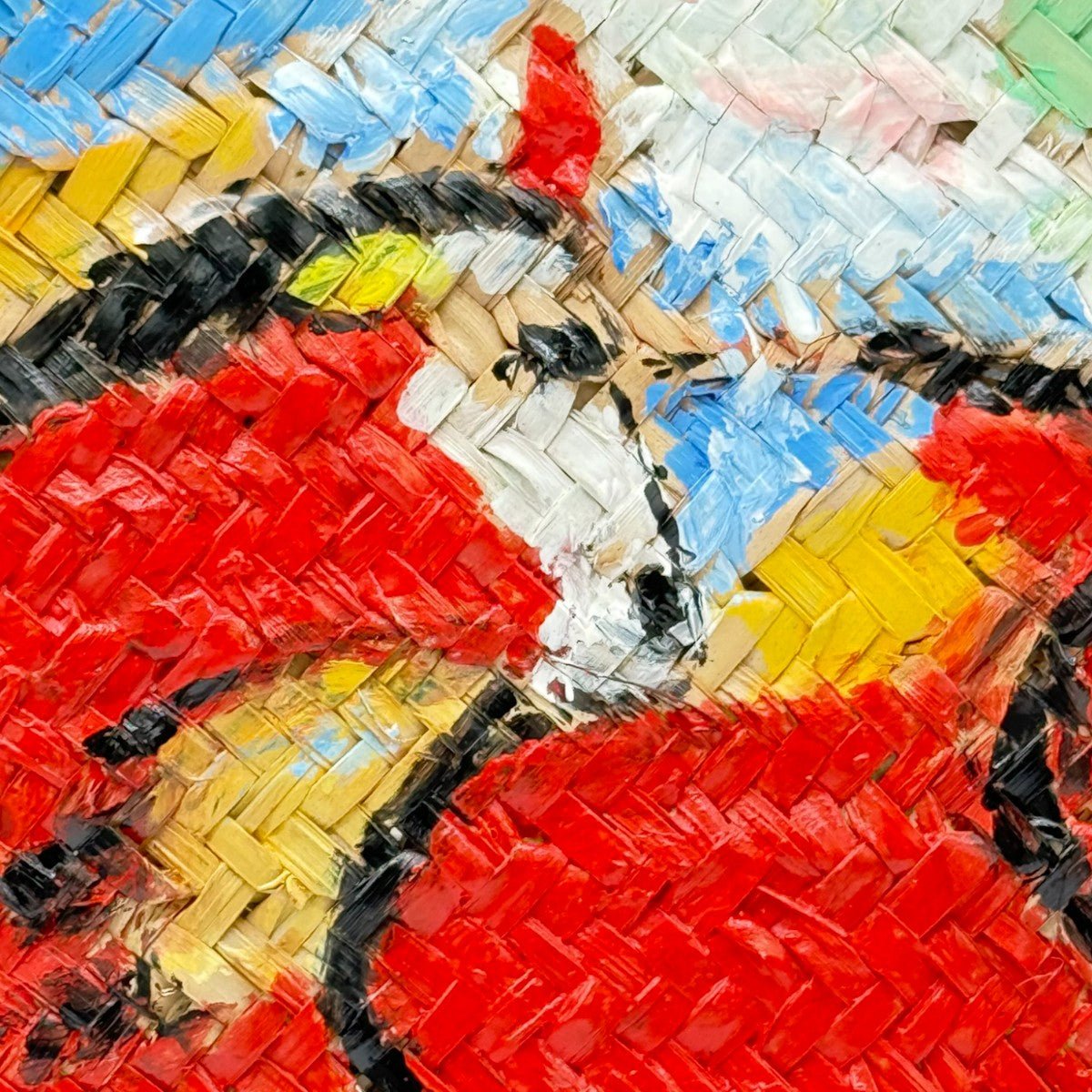 La borsa Toro scarlatto, opera d'arte unica di Carlo, esposta per collezionisti.