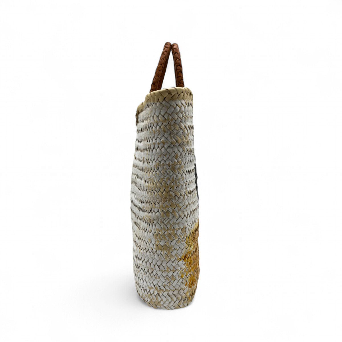 Vista dall'interno della borsa dipinta a mano, che ne mostra la capienza e la fodera.