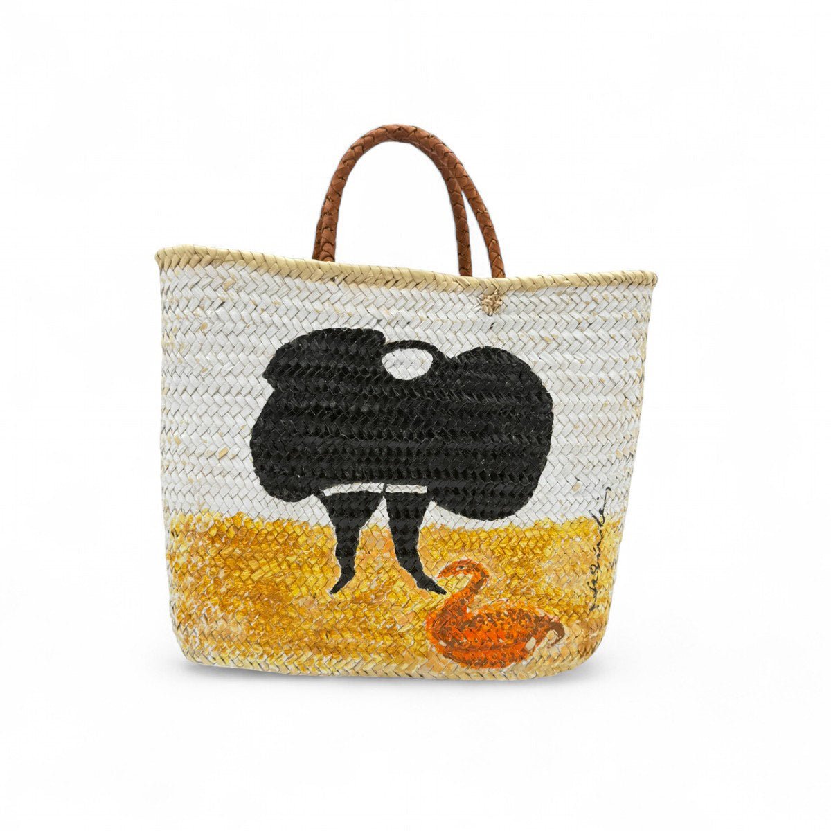 La borsa La Signora e il Fenicottero, opera d'arte unica, esposta come pezzo da collezione.