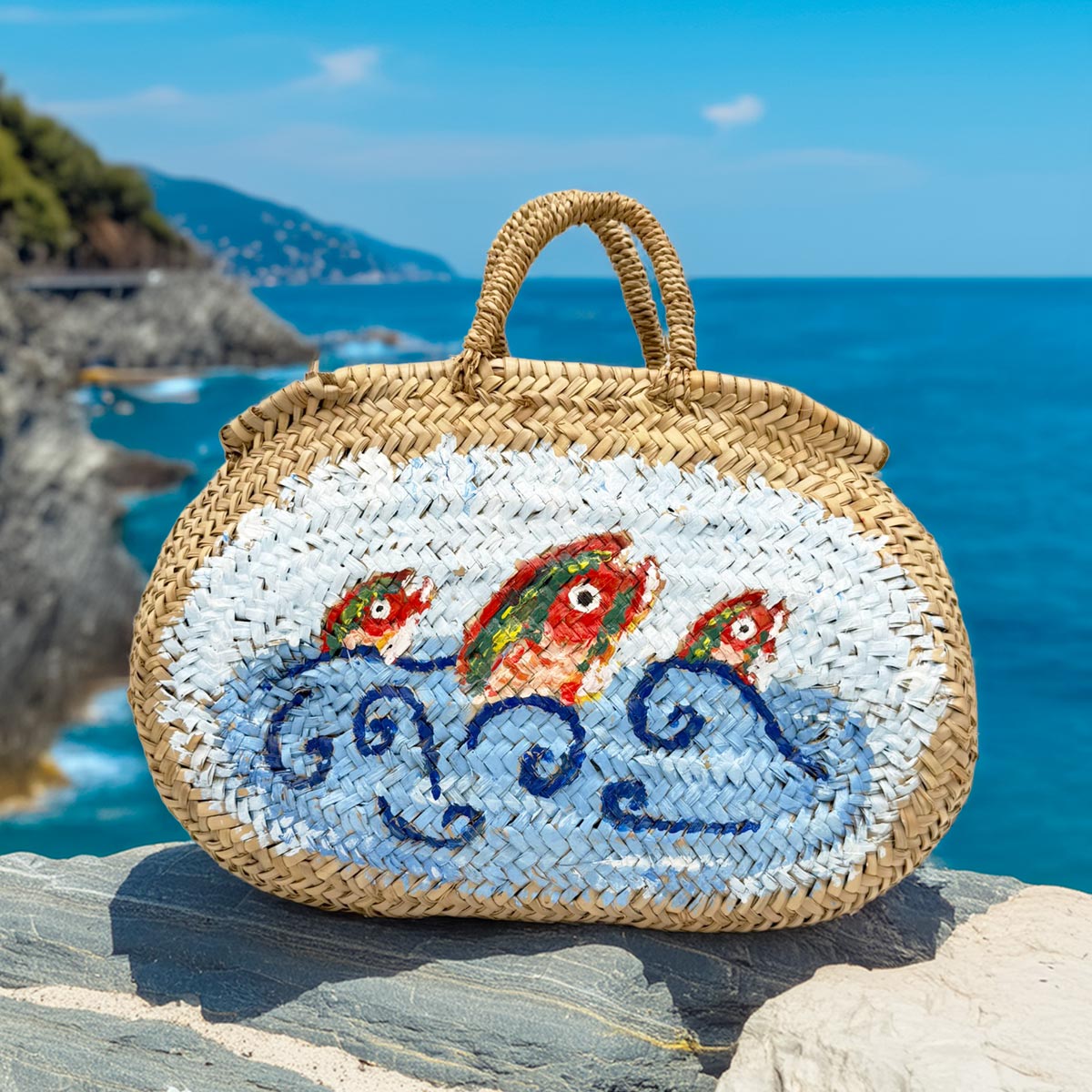 La borsa Tramonto a Riva, opera d'arte unica, esposta per collezionisti.