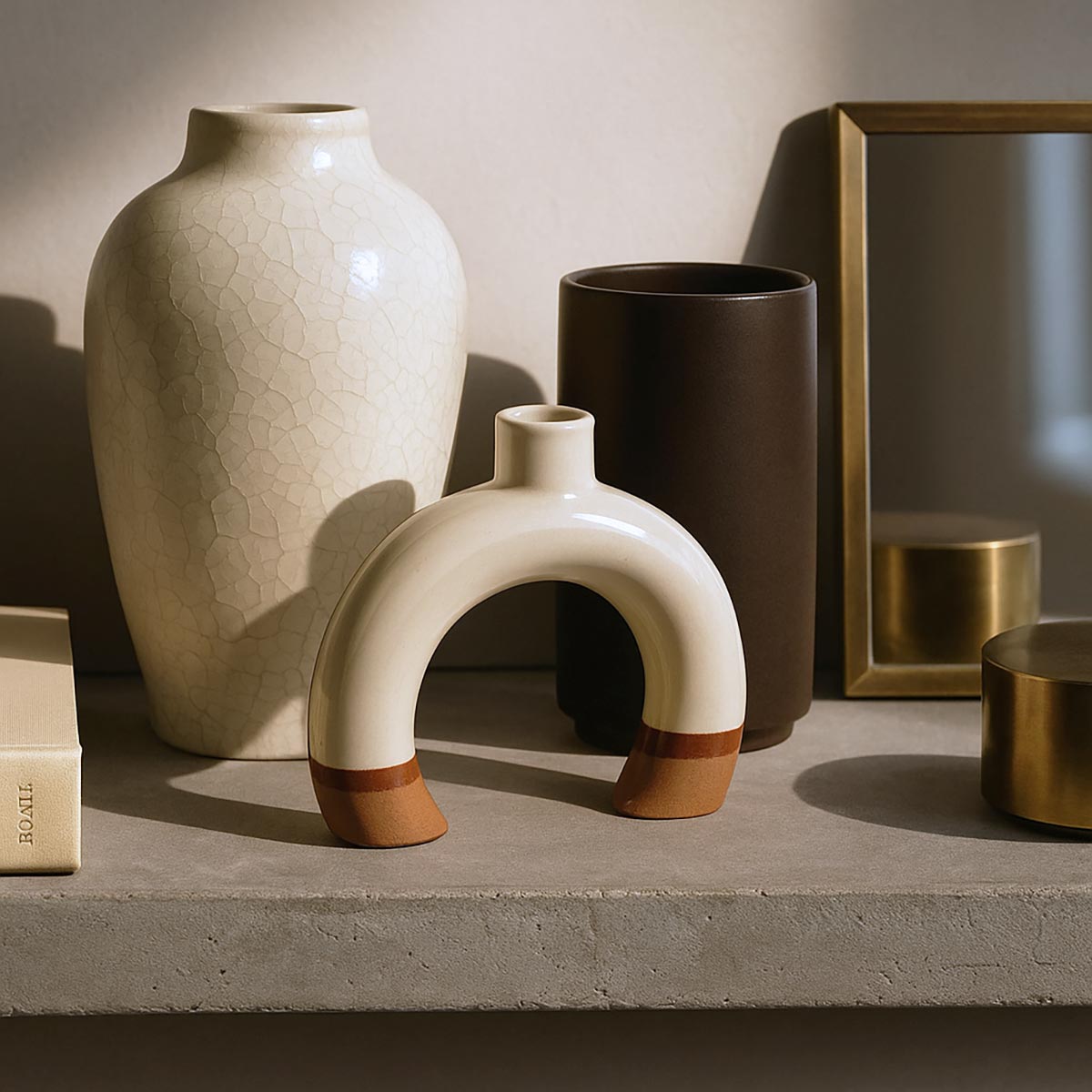 I due candelabri esposti insieme senza candele come sculture decorative minimaliste.