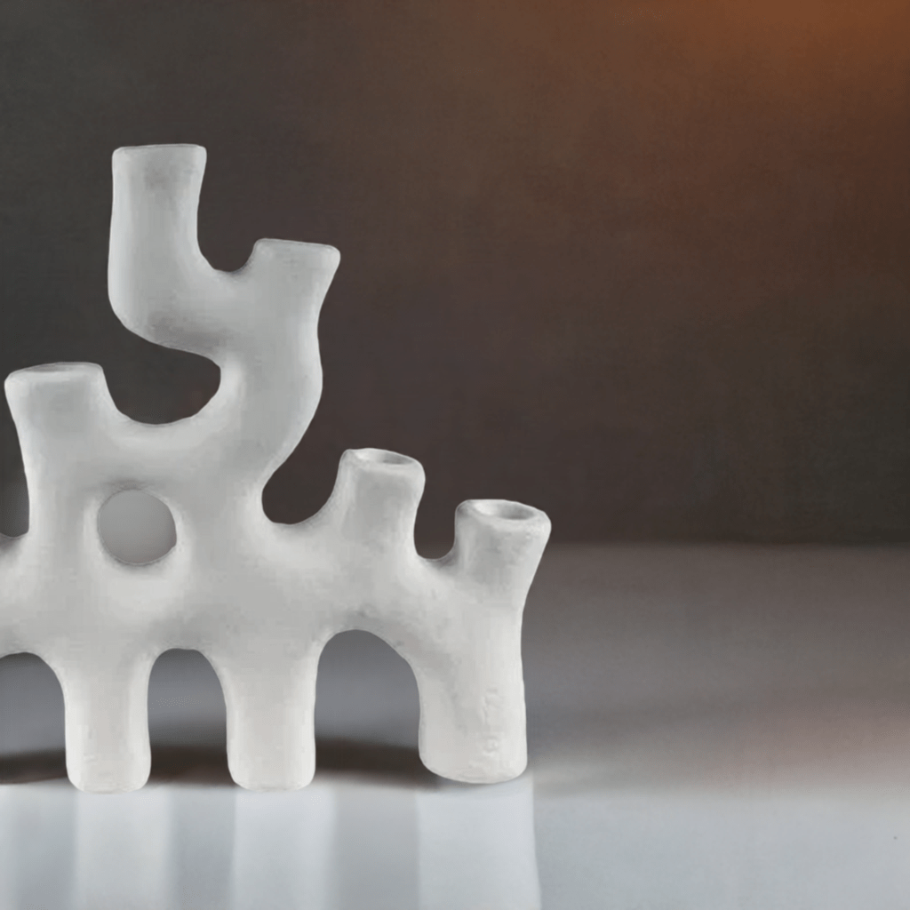 Le ombre affascinanti proiettate dal Candelabro Vermocane acceso su una parete bianca.