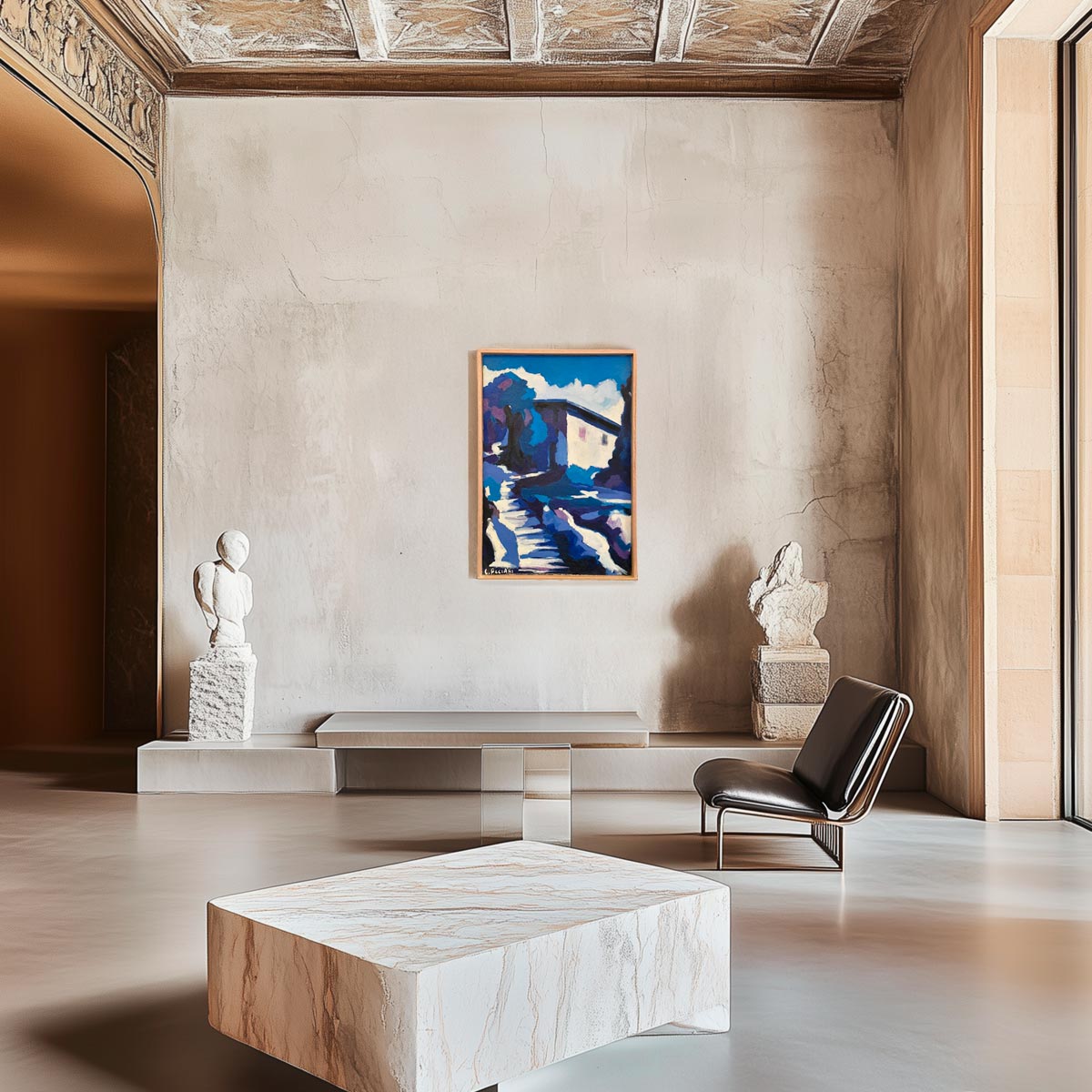 Primo piano della firma "C. Acciari" sul quadro Casa Ombra e Cobalto.