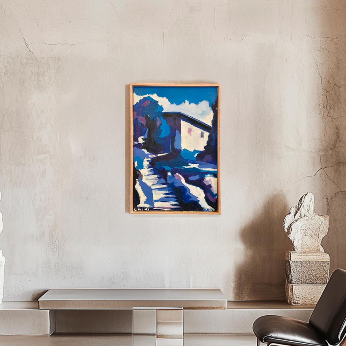 Dettaglio della pittura materica e delle pennellate energiche dell'opera.