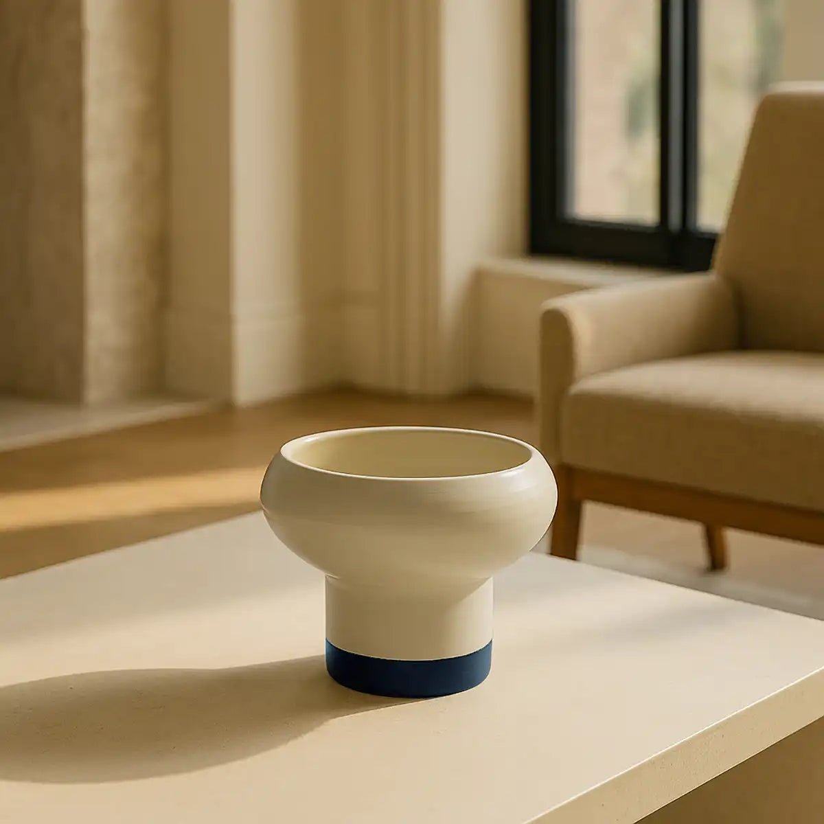 Ciotola in ceramica artigianale Forma Pura, dal design imperfetto con base smaltata blu.