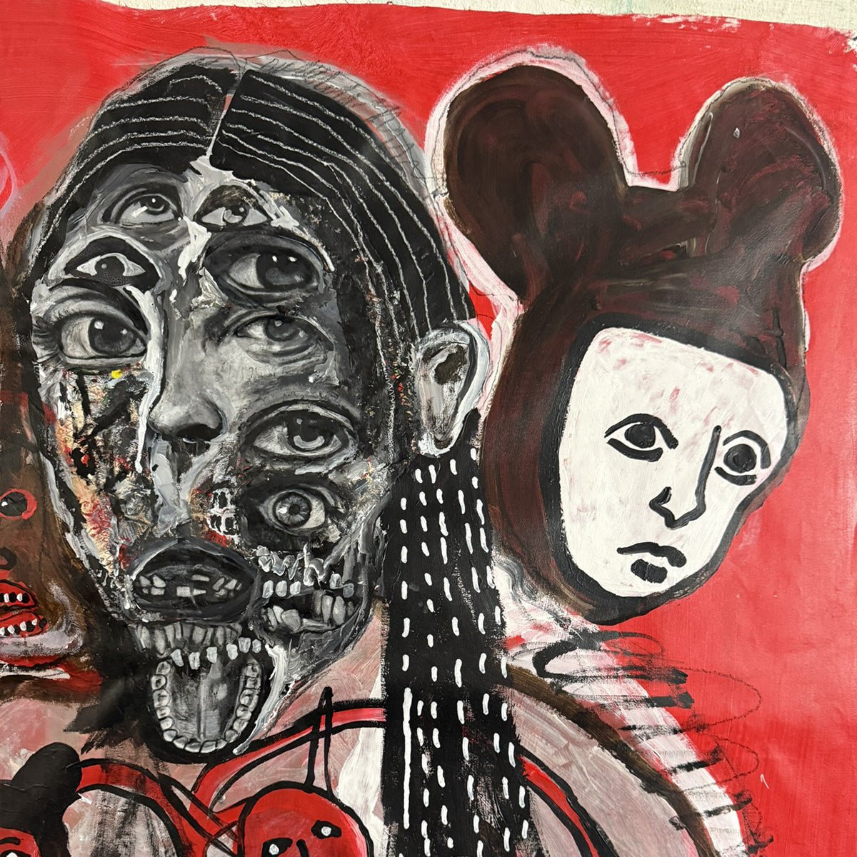 Il Quadro La Falsa Maschera di Massimiliano Precisi esposto su una parete bianca.