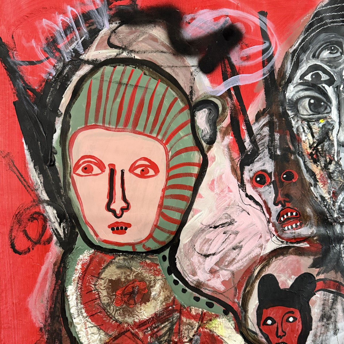 Particolare della tecnica mista e delle pennellate crude sul quadro di Precisi.