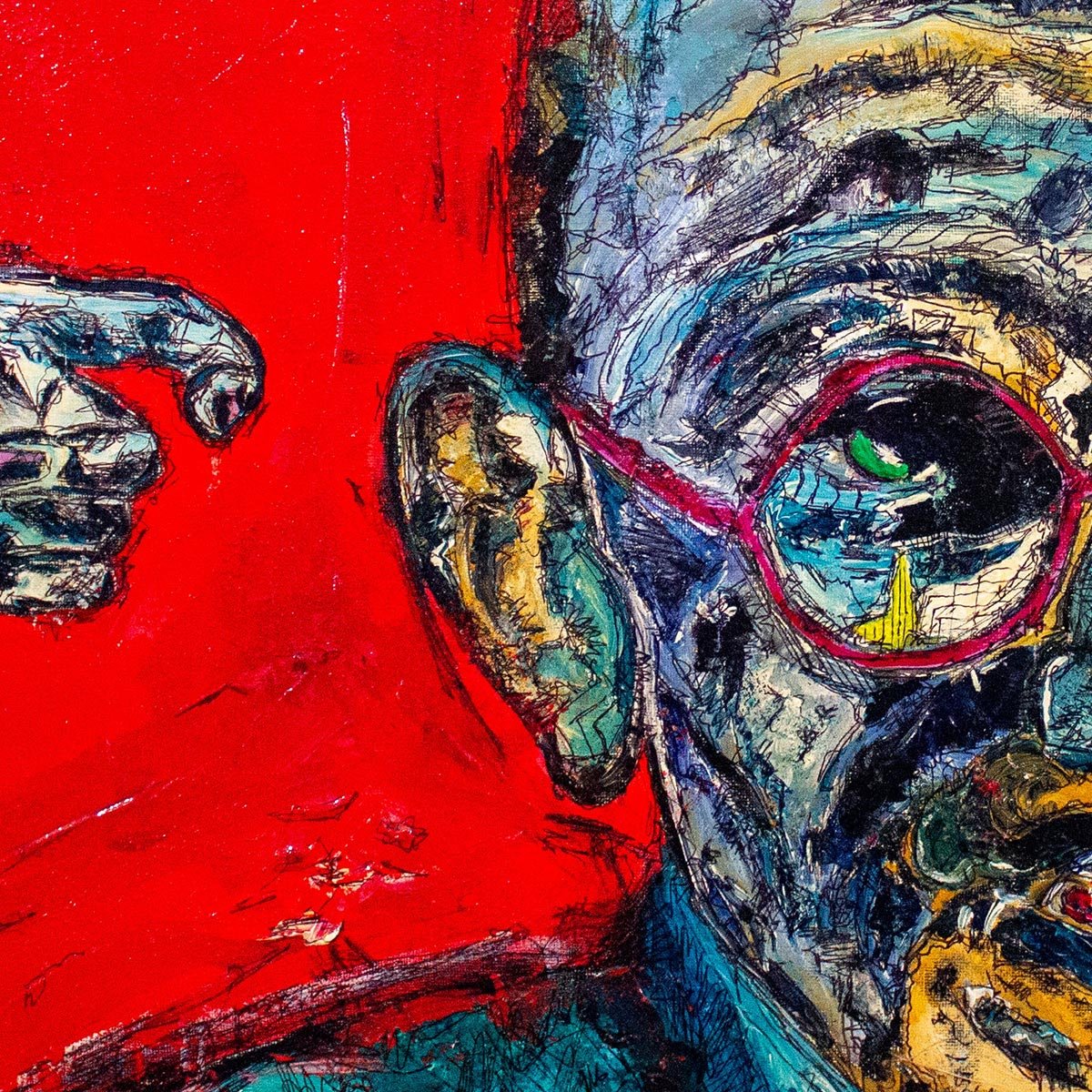 Dettaglio delle mani isolate e moltiplicate, elemento simbolico del Quadro Gandhi.