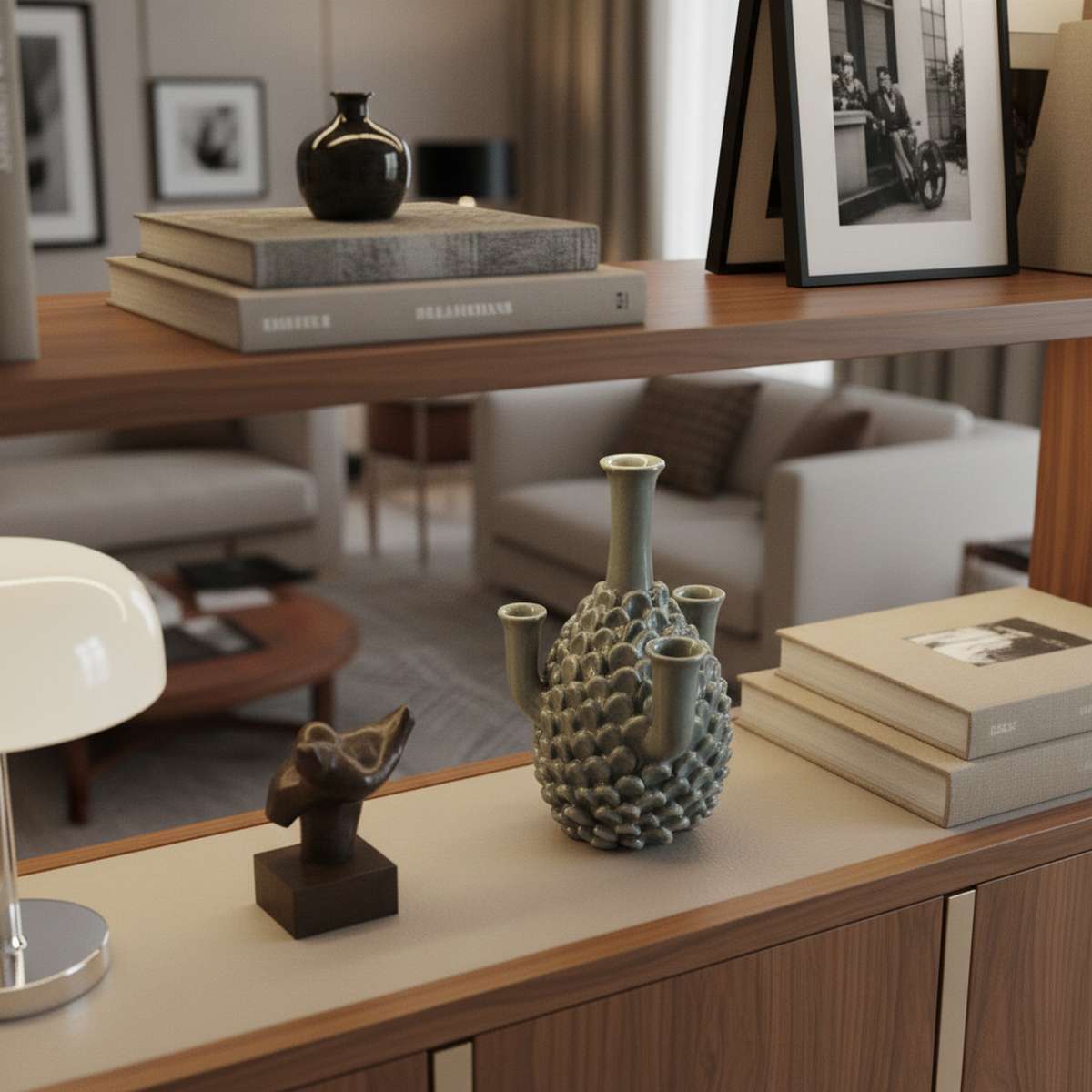 Vaso artistico multitesta forma organica grigio cenere