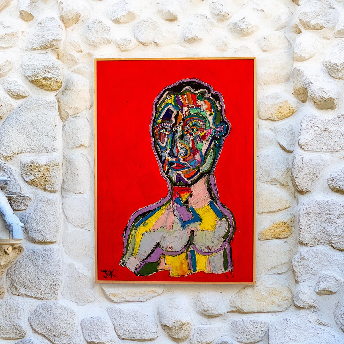 Quadro Il Pugile di Massimiliano Precisi, pittura espressionista di un pugile su fondo rosso.