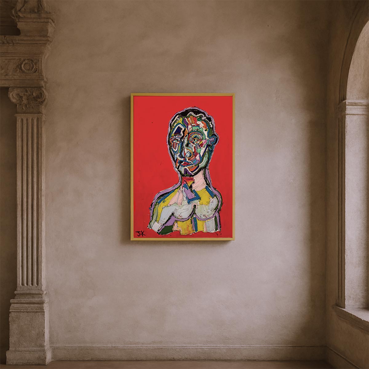 Il Quadro Il Pugile di Massimiliano Precisi esposto su una parete come pezzo d'arte potente.