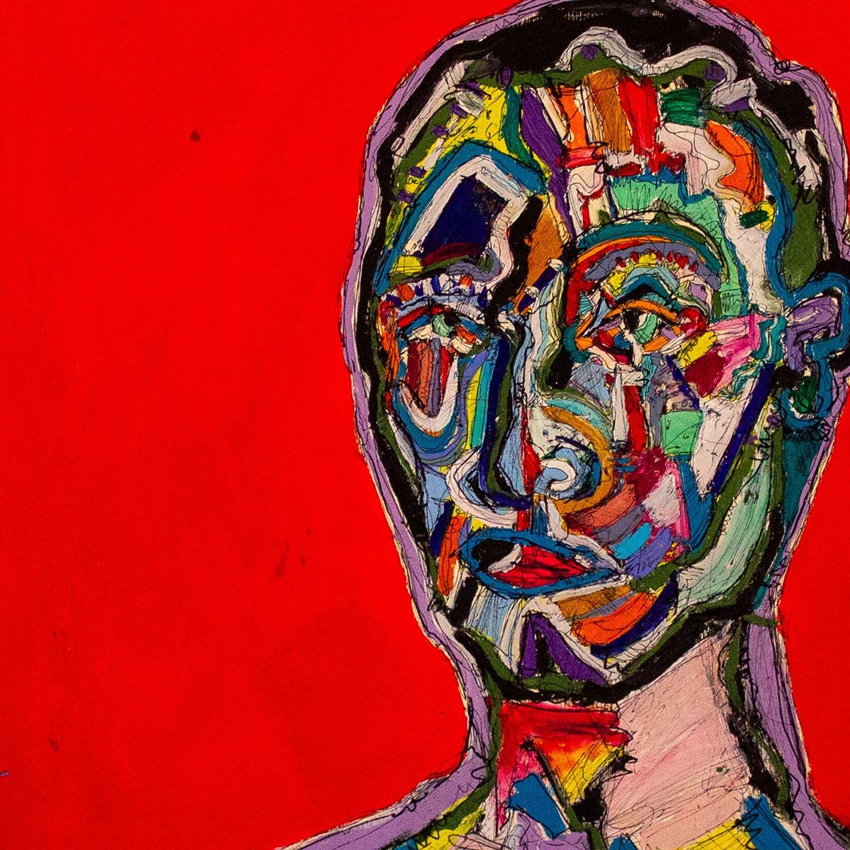 Primo piano del corpo deformato e scomposto, con linee spezzate, nel quadro Il Pugile.