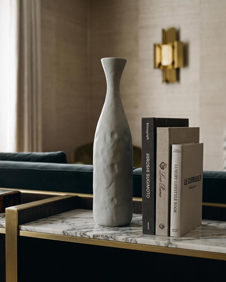 Vaso di design Impronta in ceramica grigia per arredamento contemporaneo