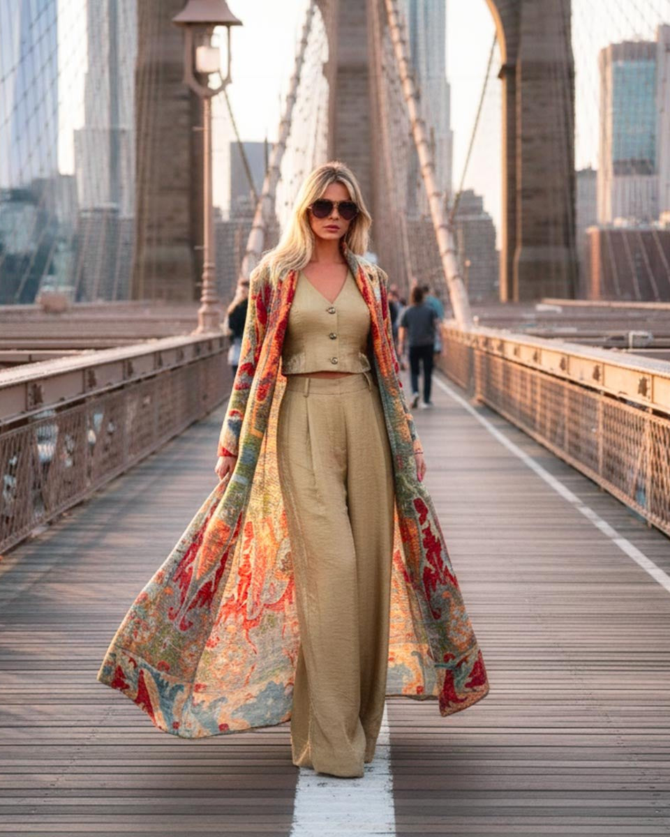 Kimono soprabito Manhattan, capo in edizione limitata Vicode con fantasia astratta e colorata.