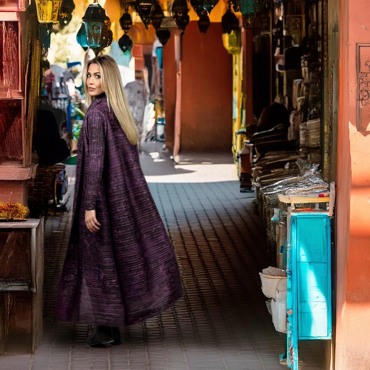 Kimono soprabito viola plissettato Purple Mirage, spolverino da donna in edizione limitata.