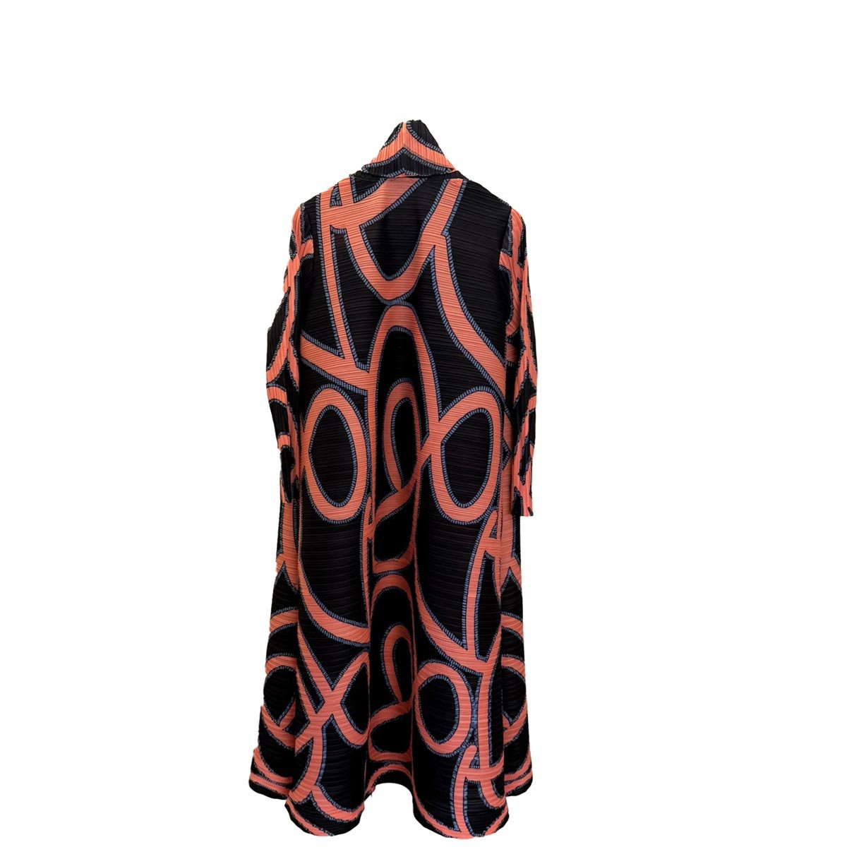 Vista posteriore del kimono Sunset Orbit che mostra il disegno completo delle linee arancioni.