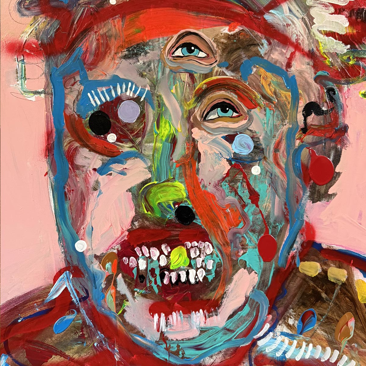 Particolare dell'occhio solitario che emerge dal caos pittorico nel quadro di Precisi.