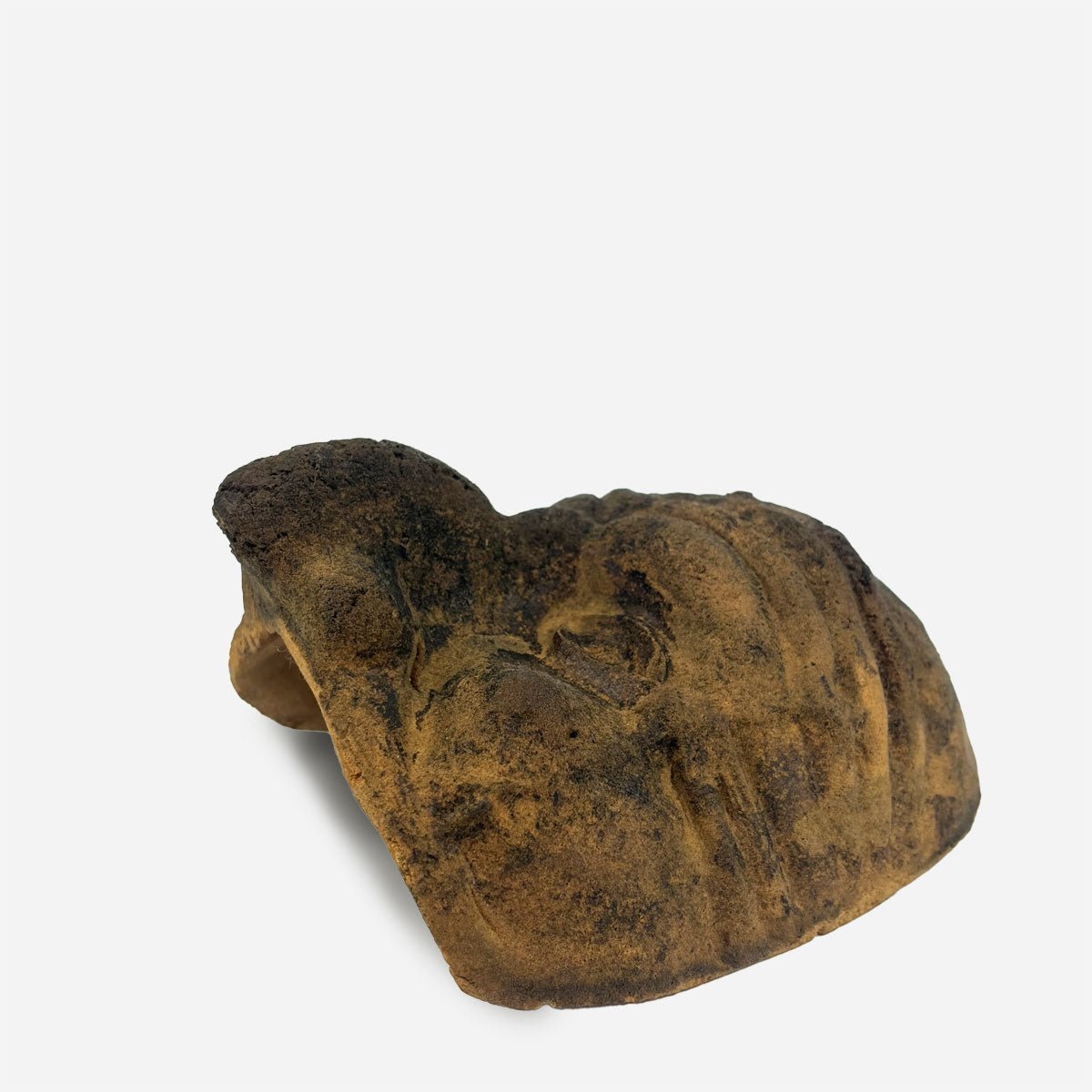 La texture della cartapesta antica, con possibili tracce di segatura, sulla maschera di Pulcinella.