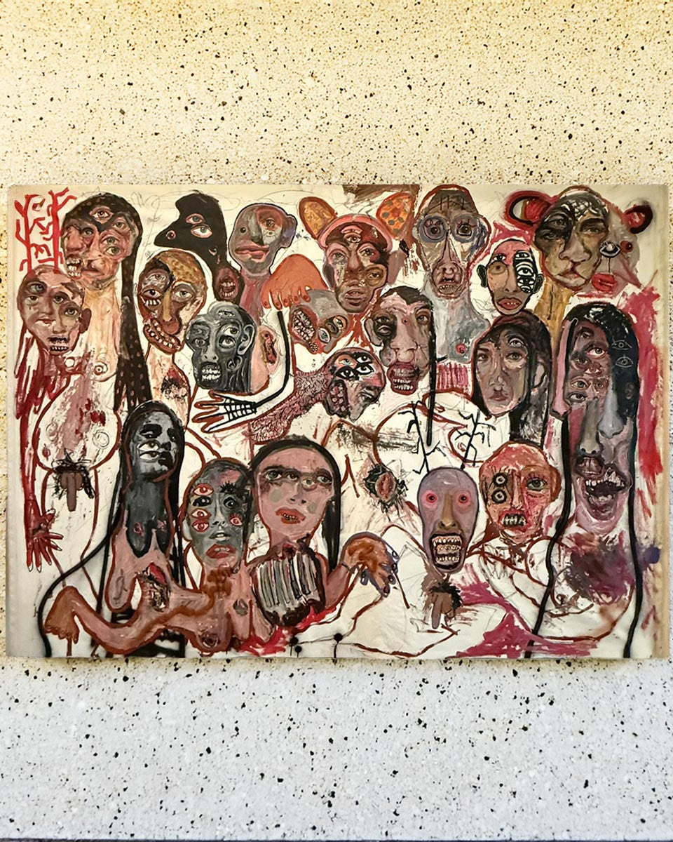 Quadro Maschere in festa di Massimiliano Precisi, opera monumentale a tecnica mista 220x260 cm.