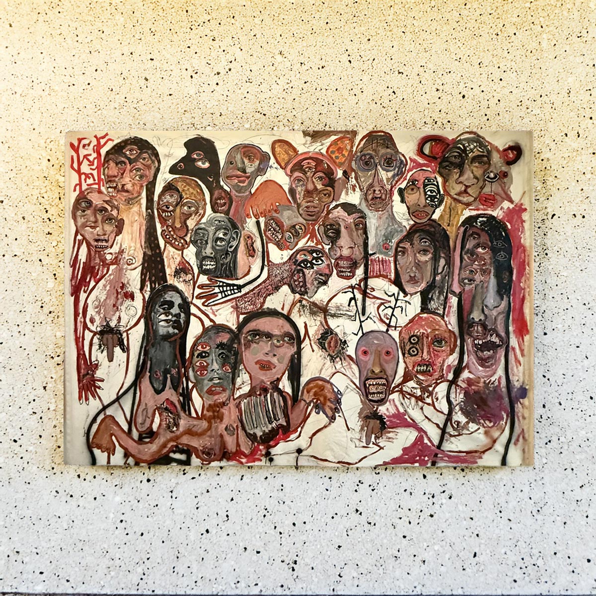 Quadro Maschere in festa di Massimiliano Precisi, opera monumentale a tecnica mista 220x260 cm.