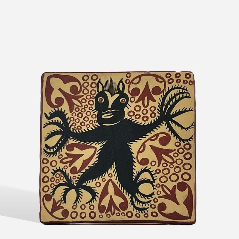 Coppia di Mattonelle Socarrats tradizionali di Valencia, con disegni "El Butoni" e "El Pez".