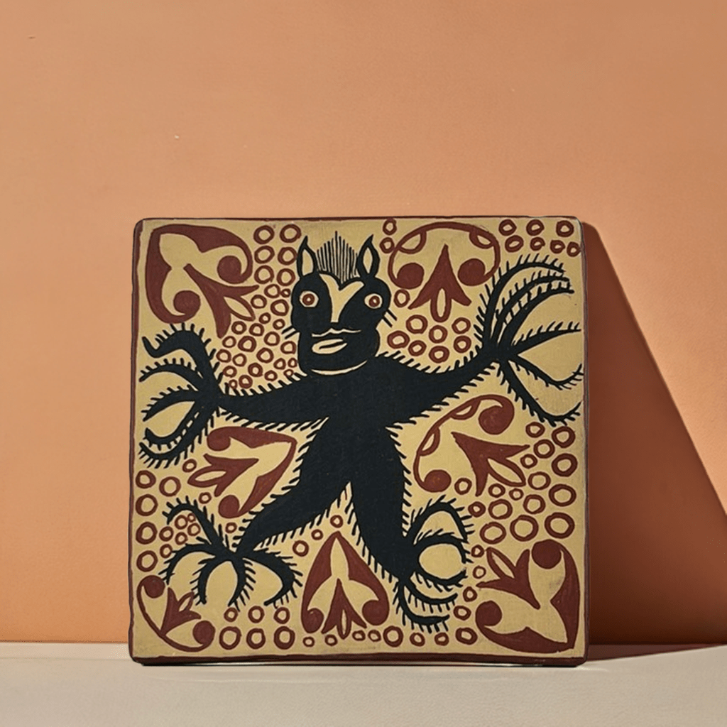 Mattonella Socarrats artigianale con il disegno stilizzato de "El Pez", simbolo del Mediterraneo.