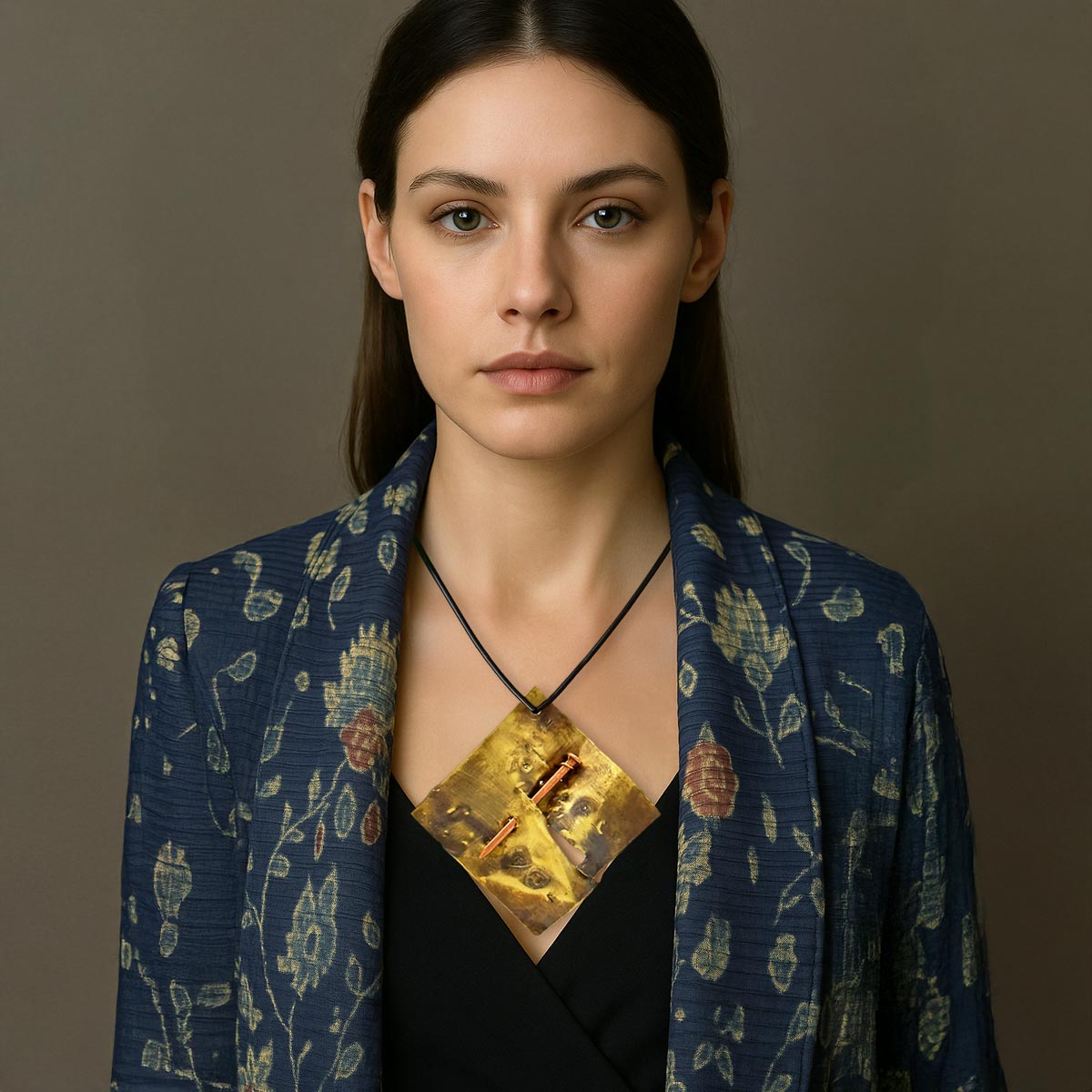 Primo piano del chiodo centrale, elemento distintivo e simbolico del Monile Chiodo Sacrale.