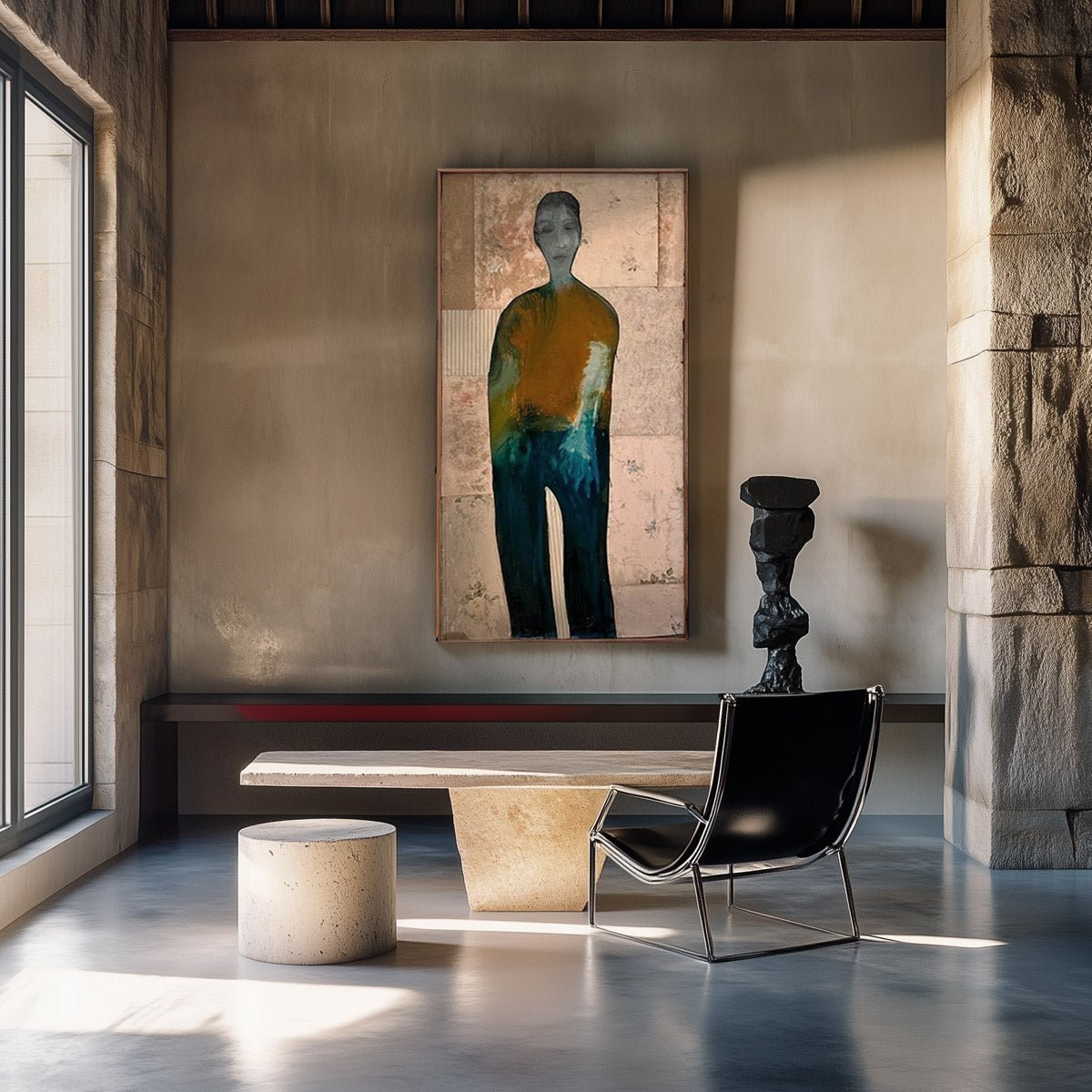 Primo piano della figura umana evanescente e liquida nell'opera Ombre della Mente