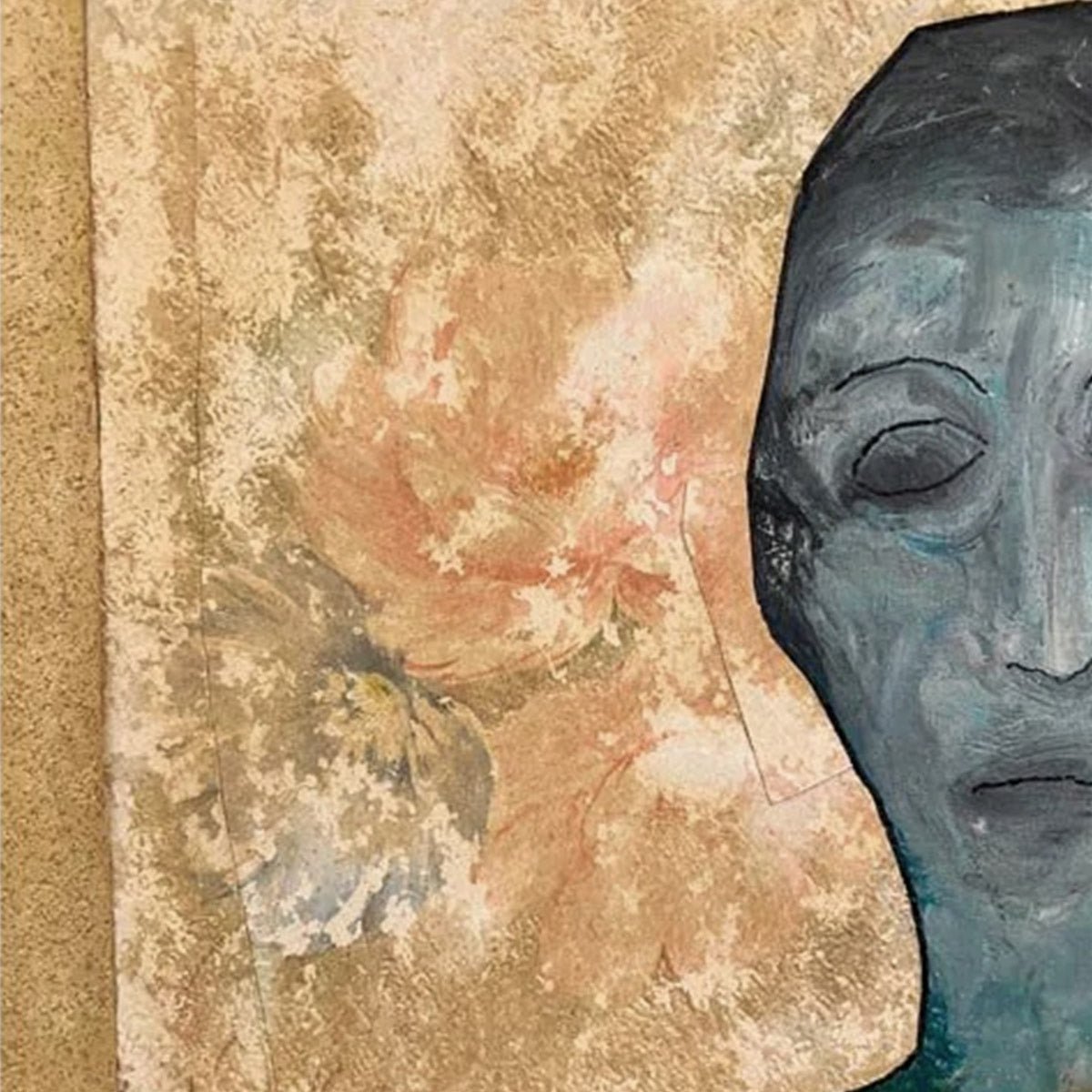 Particolare degli occhi vuoti e cerchiati del soggetto nell'Opera Ombre della Mente