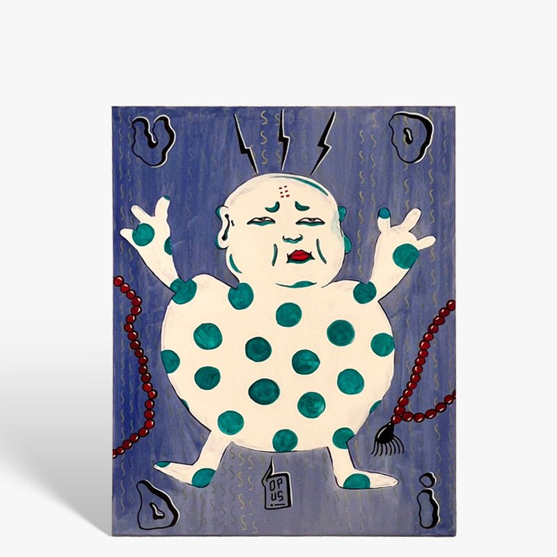 Dettaglio dei colori acidi e accesi che si scontrano sulla tela del quadro.