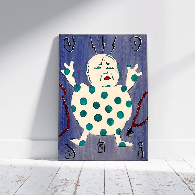 Quadro Buddha di Uodi (Opus #15), pittura in stile street art di un Buddha grottesco.