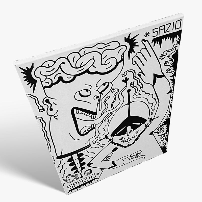 Particolare delle linee spigolose e taglienti che definiscono lo stile grafico del quadro.