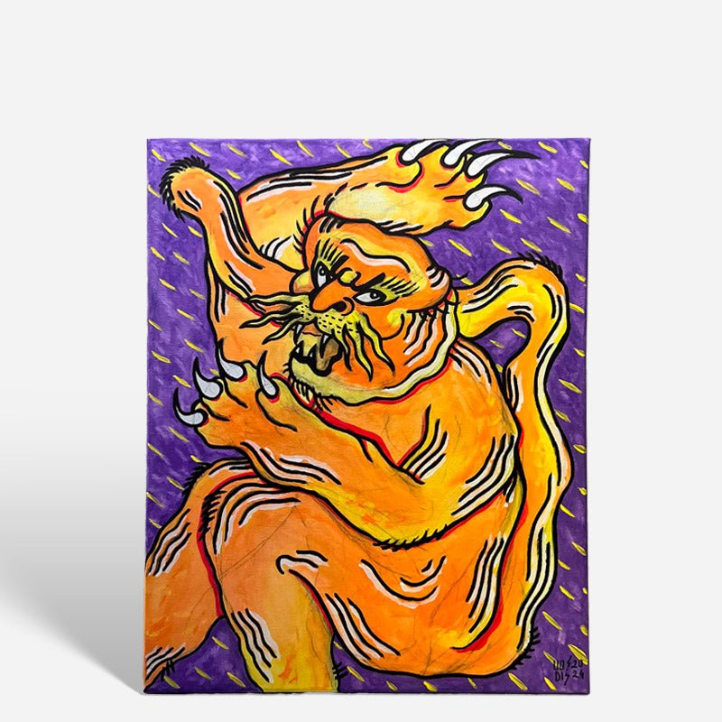 Dettaglio delle pennellate energiche e dei colori vibranti nel quadro di Uodi.