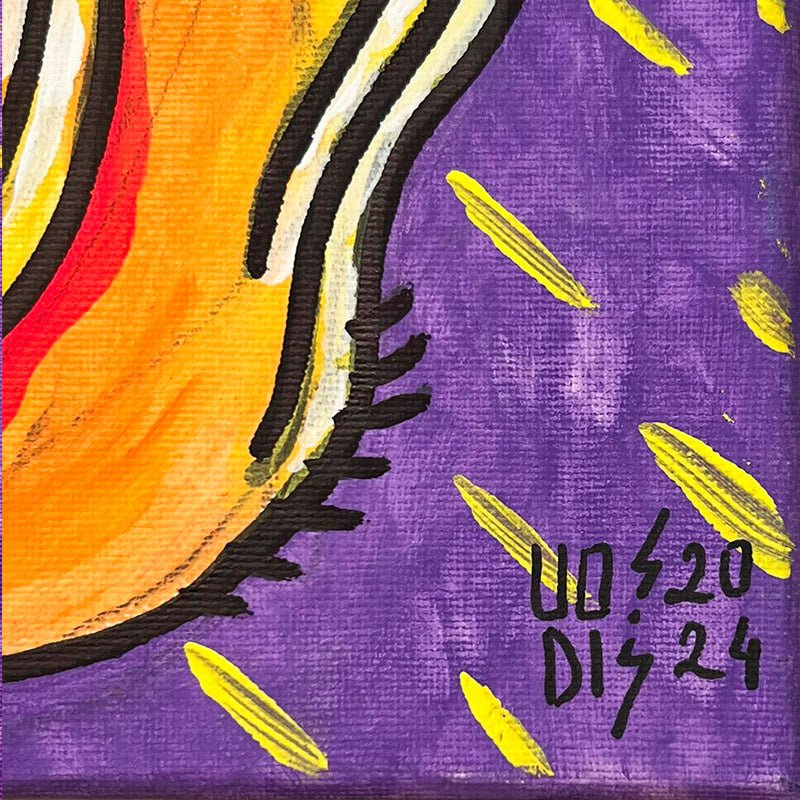 Vista angolata del Quadro Esplosione della Tigre che ne mostra lo spessore della tela.