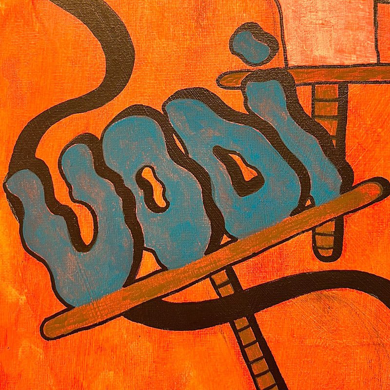 Quadro noir contemporaneo Opus #20 di Uodi, pittura surreale con figure enigmatiche.