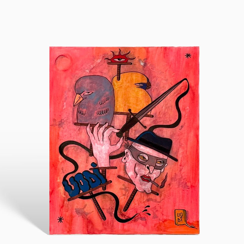 Dettaglio dei simboli indecifrabili e dell'atmosfera surreale dell'opera.