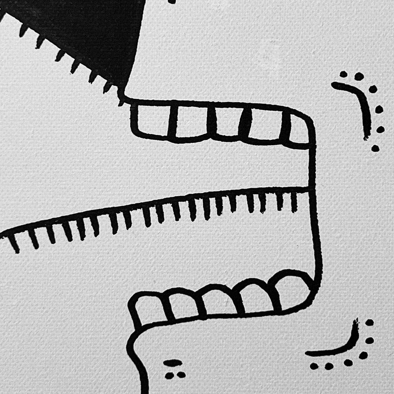 Opus #6 di Uodi, disegno monocromatico grottesco con volti distorti.