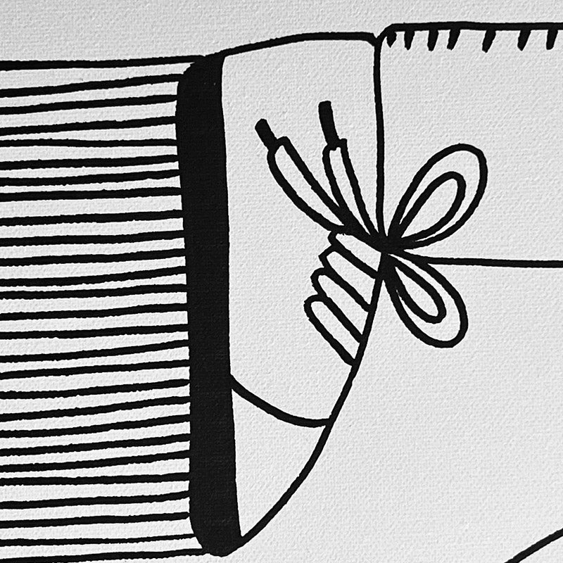 Opus #6 di Uodi, disegno monocromatico grottesco con volti distorti.