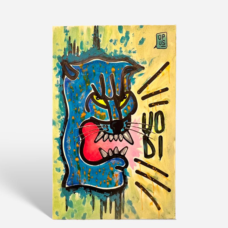 Dettaglio delle linee nere rabbiose che definiscono la figura della pantera nell'opera.