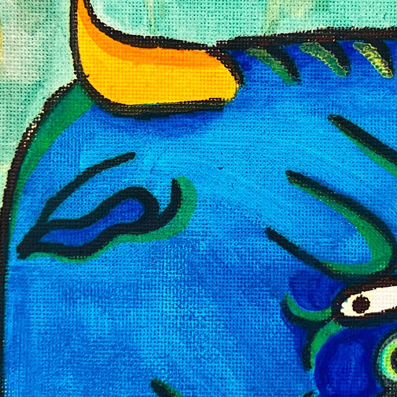 Vista angolata della Serie Opus Uodi che ne mostra le tele e i colori accesi.