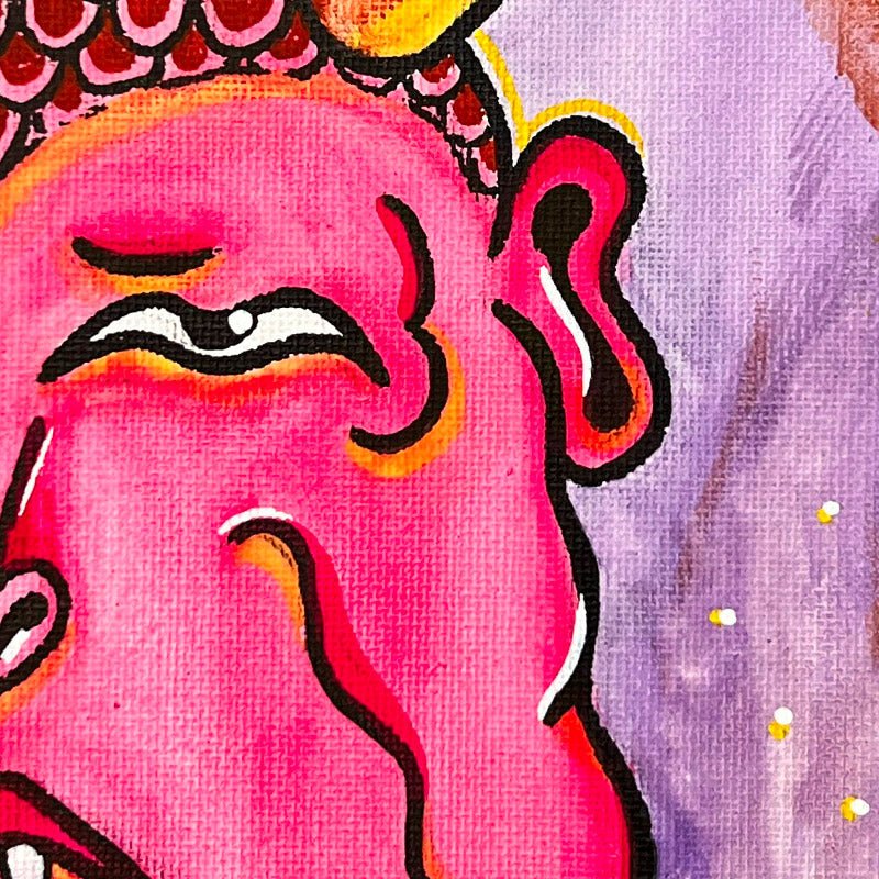 Dettaglio del quadro Opus #9 della Serie Opus Uodi: un toro stanco dai colori vivaci.