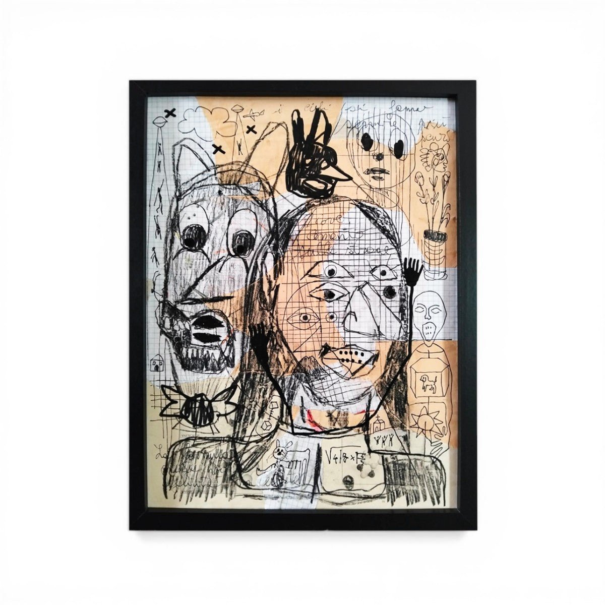 Volto umano e figura animale intrecciati nell'arte cruda di Massimiliano Precisi.