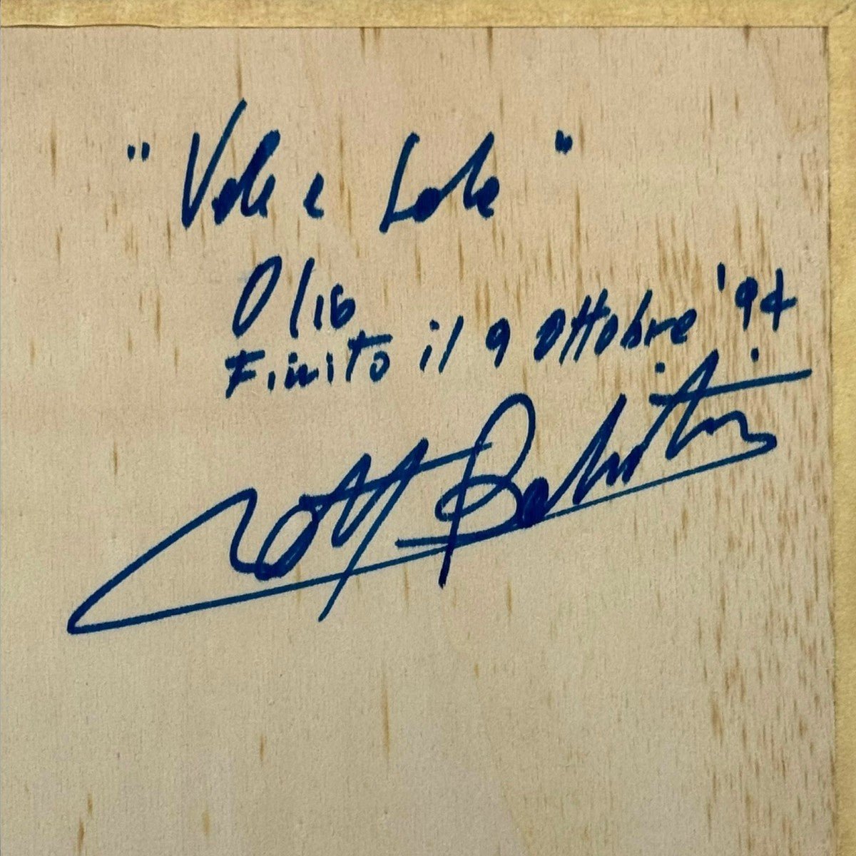 Firma autografa, titolo e data (9 ottobre '94) scritti dall'artista sul retro.